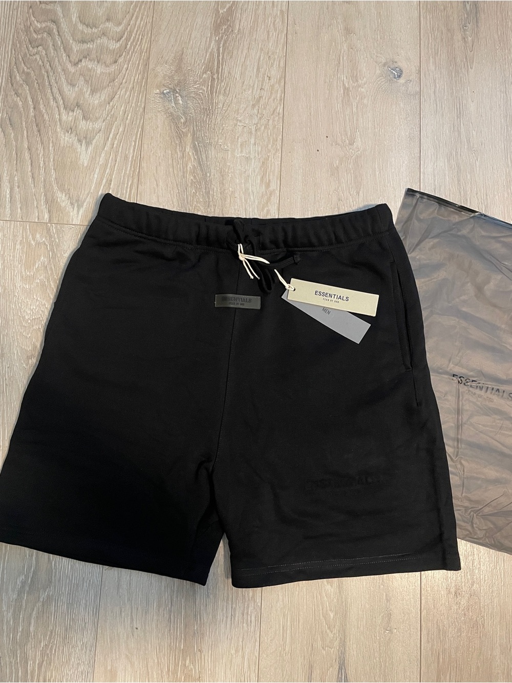 Essentials Men's Black Athletic Cotton Drawstring Shorts